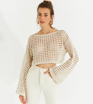 Openwork Flared Sleeves Top