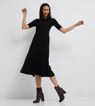 Solid Pocket Detail Midi Dress