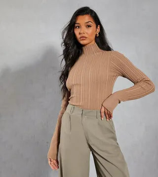 Knitted Ribbed Grown On Neck Top