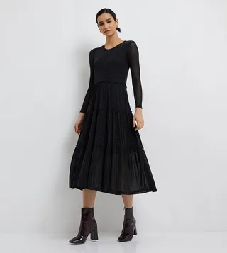 Shimmery Crew Neck Tiered Dress