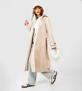 Solid Collared Belted Long Coat
