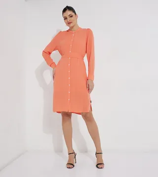 Solid Long Sleeves Mini Shirt Dress