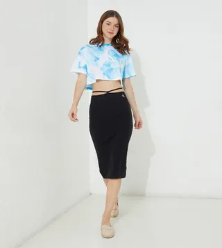 Waistband Straps Midi Skirt