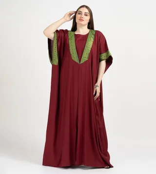 Contrast Trim Batwing Sleeves Jalabiya