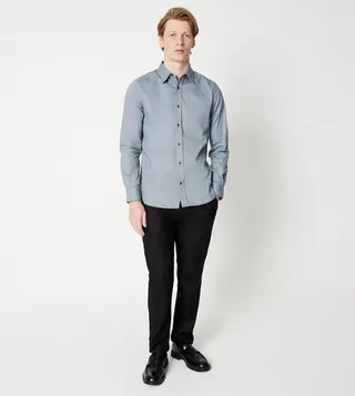 Long Sleeves Grey Herringbone Shirt