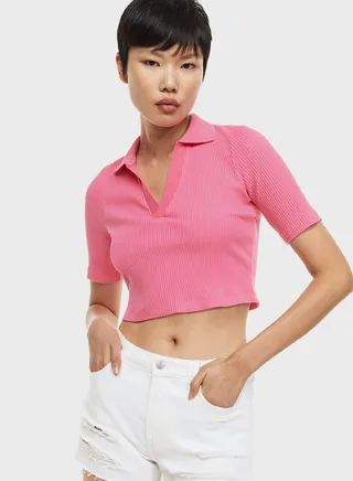 V-Neck Ribbed Crop Top