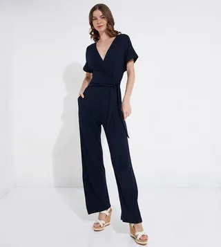 Solid V-Neck Jumpsuit