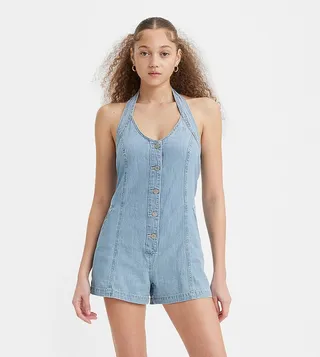 Halter Neck Denim Rompers