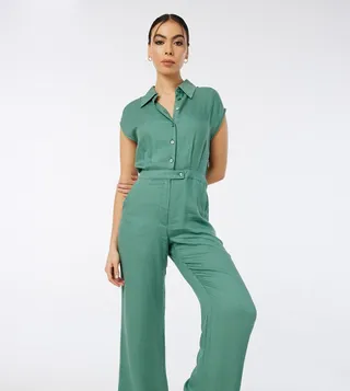 Solid Cap Sleeves Jumpsuit