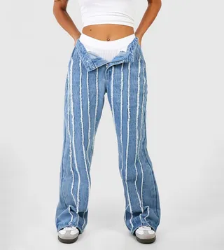 Frayed Seam Detail Wide Leg Jeans