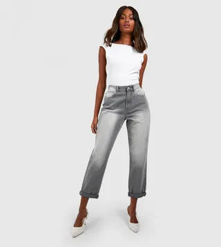 Folded Hem Mom Fit Jeans