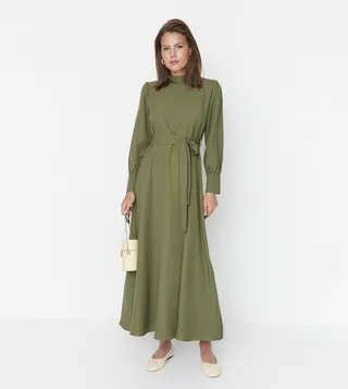 Mock Neck Flared Maxi Dress