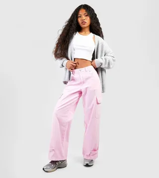 Petite Pink Cargo Wide Leg Jeans
