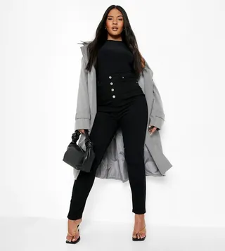Button Front High Waisted Skinny Fit Jeans