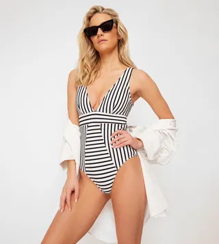 Striped V-Neck Swimsuit