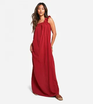 Textured Ruffle Strap Maxi Dress