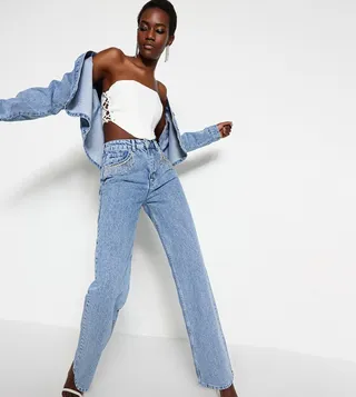 Embellished High-Rise Wide Leg Jeans