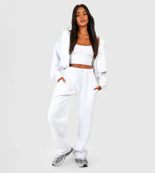 3-Piece Deep Hem Crop Top Hooded Tracksuit Set