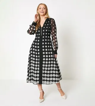 Zip Front Spot Border Midi Dress