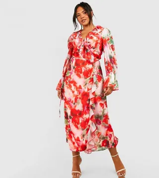 Floral Ruffle Wrap Dress