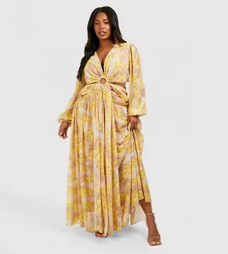 Curve Floral Printed Chiffon Cut Out Maxi Dress