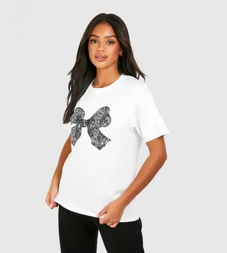 Lace Bow Printed Oversized T-Shirt