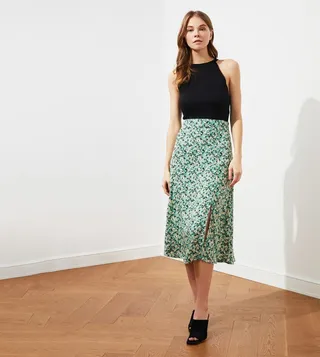 Floral Patterned Slit Skirt