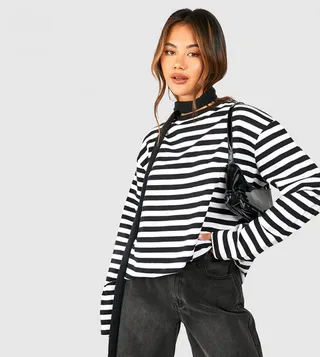 Striped Terry Oversized Long Sleeves T-Shirt