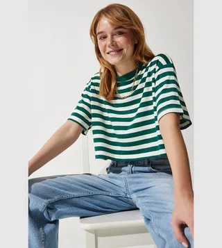 Striped Crew Neck Crop T-Shirt