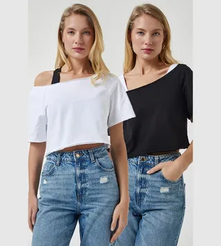 Pack of 2 Boat Neck Crop T-Shirts
