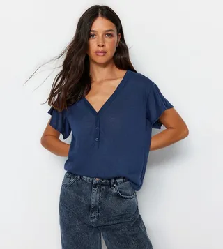 Solid V-Neck Relaxed Fit T-Shirt