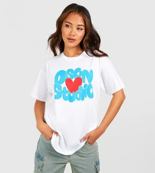 Oversized Dsgn Studio Heart Print T-Shirt