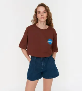 Printed Oversized Knitted T-Shirt