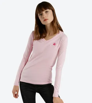 V-Neck Long Sleeve T-Shirt - Pink BP L1368