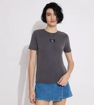 Logo Label Ribbed Slim Fit T-Shirt