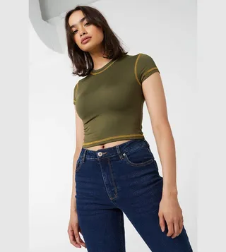 Cropped T-Shirt With Exposed Seams