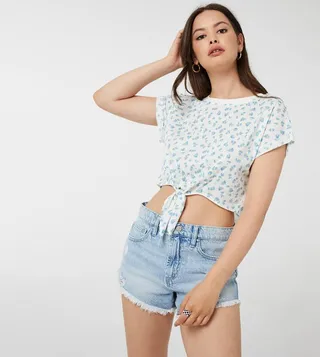 Tie-Front Cotton T-Shirt