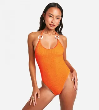 Crinkle O-ring Plunge Swimsuit
