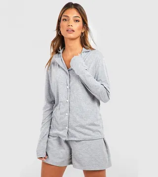 Jersey Long Sleeves Button Up Pyjama Shirt