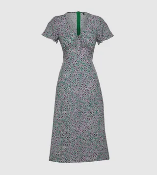 Printed V-Neck Midi Dress