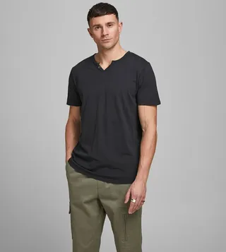 Solid Henley Neck Short Sleeves T-Shirt