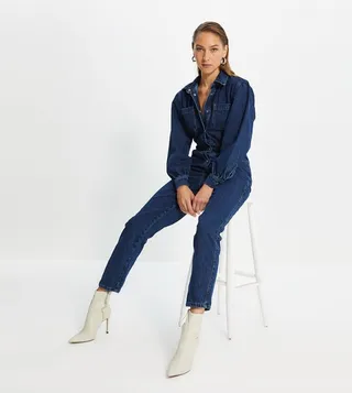 Slim Fit Denim Jumpsuit