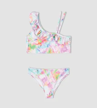 Tie-Dye Patterned One Shoulder Bikini Set