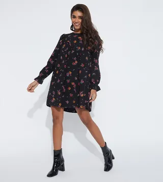 Floral Printed Crew Neck Mini Dress