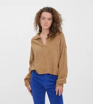 VMLUCI Long Sleeves Open Polo Crop Sweater