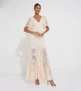 Plunge Neck Lace Detail Maxi Dress