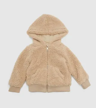 Borg Fleece Front Open Hooded Jacket