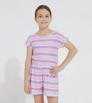 Aero Girl's Striped Crew Neck Romper