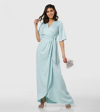 Solid V-Neck Wrap Dress