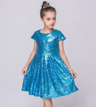 Sequinned Short Sleeves A-Line Dress